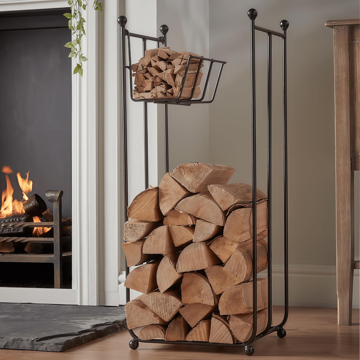 Firewood Rack Outdoor & Indoor, Heavy Duty Steel Log Rack for Firewood, Large Wood Storage Racks Holder for Fireplace, Patio, Garden, Garage