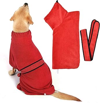 Amazon Zunea ペット 犬用 タオル 超吸水 バスローブ 犬 猫用 バスグッズ 体拭き タオル 速乾 柔らかい マイクロ ファイバー お風呂ローブ ふわふわ 暖かい 防寒 犬服 ドッグウェア 洋服 小型犬 中型犬 大型犬 レッド M Zunea