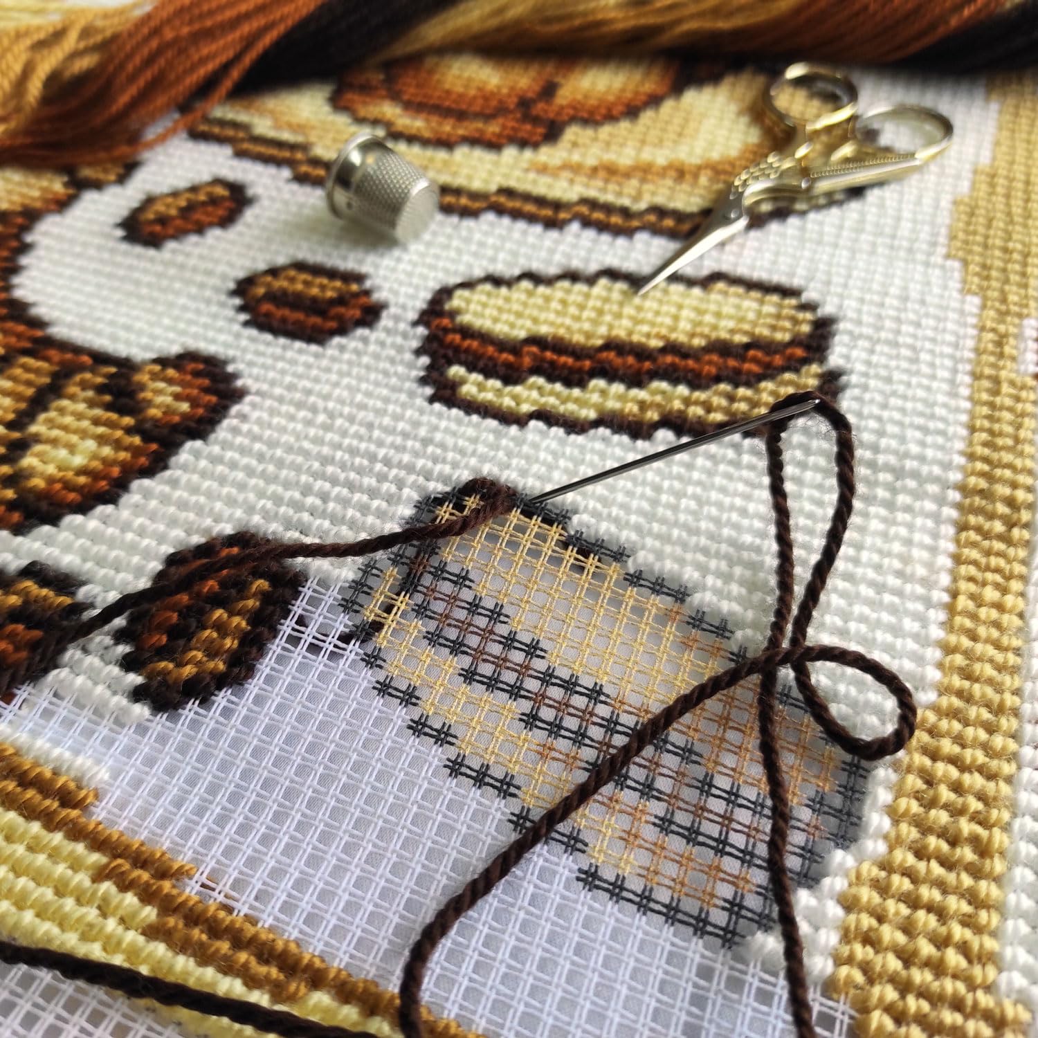 Brvsk Kitchen Needlepoint Kit 'Breakfast In Paris' - 16x16 Inch Printed Canvas, Includes Yarn, Needles, Chart For Adults - View #3