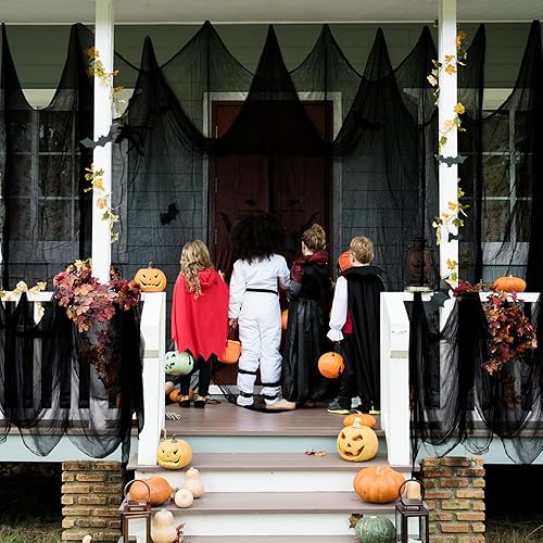 Miniatura 7 de Halatool Tela espeluznante de Halloween de 85 x 400 pulgadas, gasa negra de gran tamaño, para colgar en casa embrujada, decoración de Halloween,