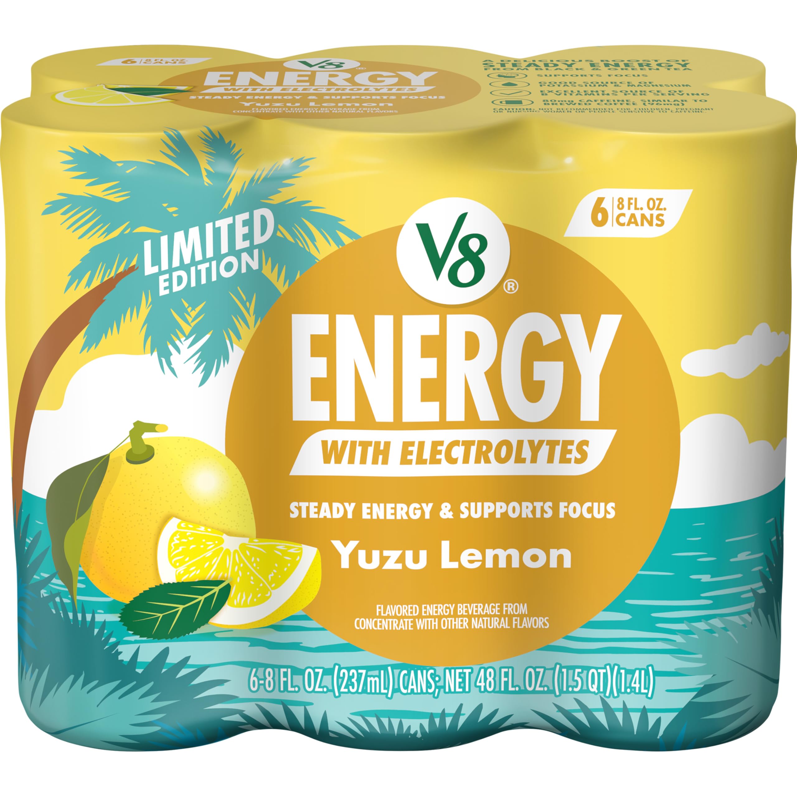 Amazon.com : V8 Energy Yuzu Lemon Energy Drink, 8 fl oz Can, 6