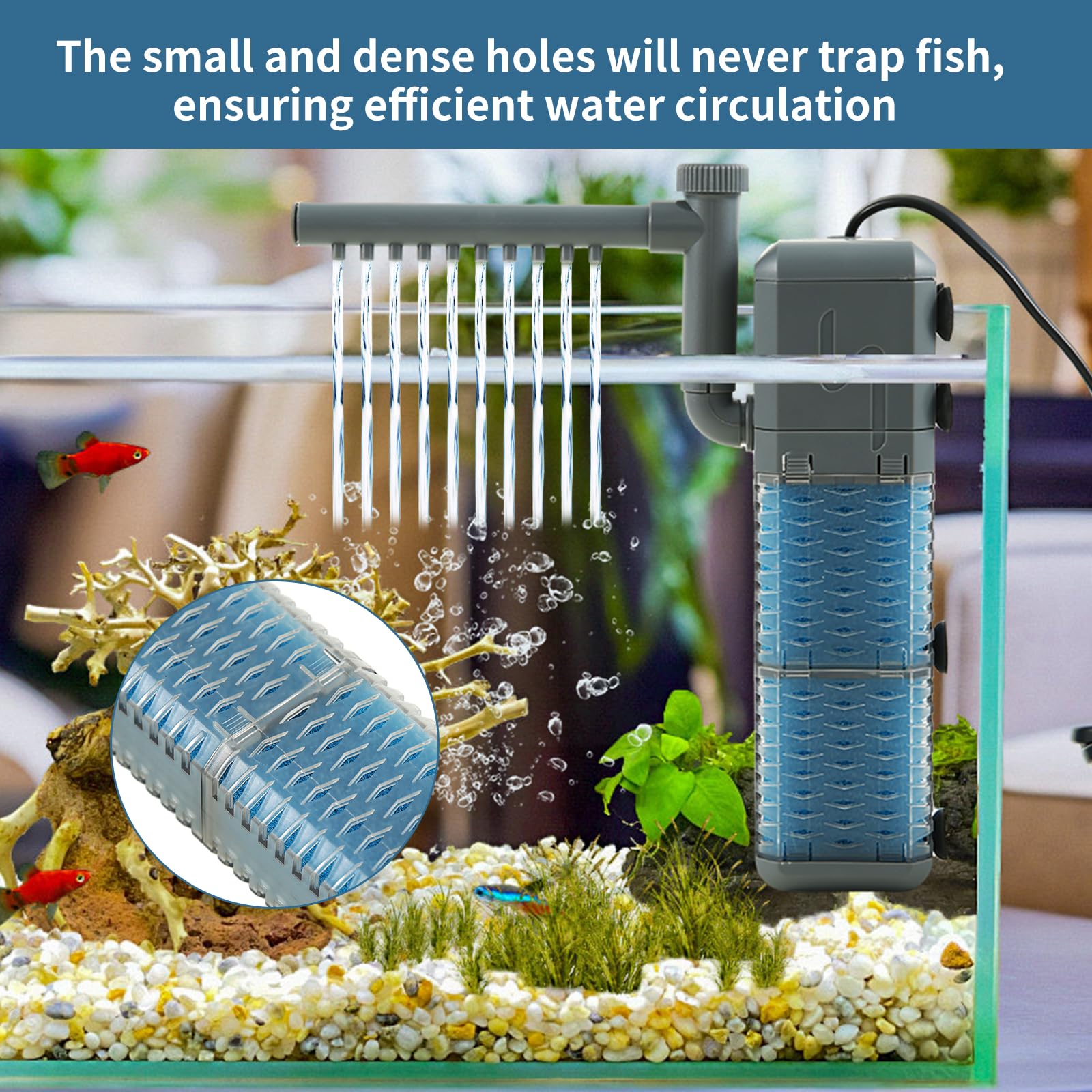 cupeohome Fish Tank Filter Pump, 800L/H Internal Aquarium Filter with Aeration & Rainfall - Image 3