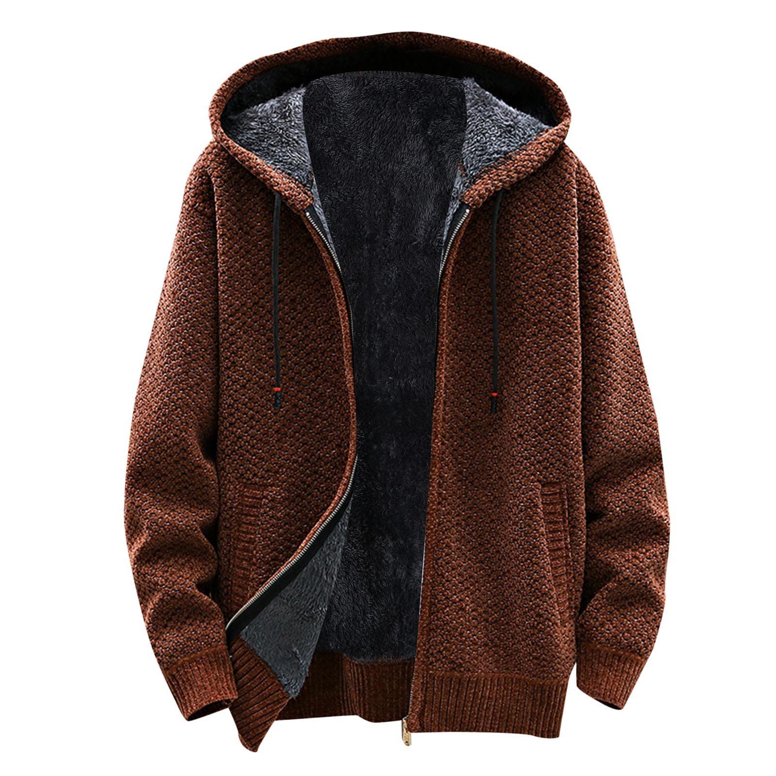 Forro Polar Hombre, Abrigo de otoño e Invierno para Hombre, cárdigan cálido Acolchado de con Capucha, Abrigo de Punto, suéter, Bolsillo, Abrigos de Ocio
