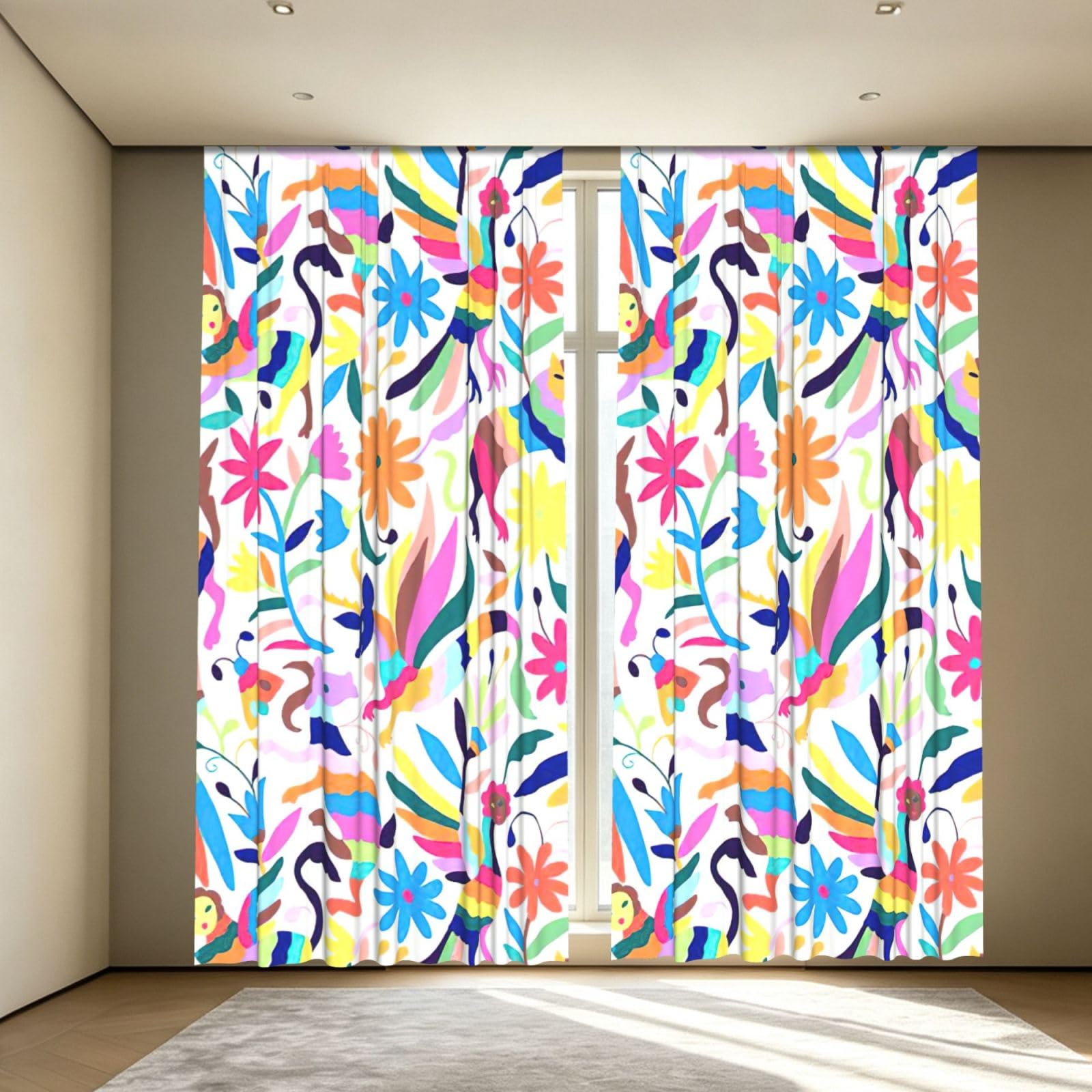 Yyoretp Mexican Otomi Animals Print Blackout Curtains for Living Room Bedroom Thermal Insulated Window Drapes.
