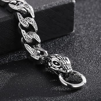 Gothic Retro Stainless Steel Snake Head Link Chain Bracelet for