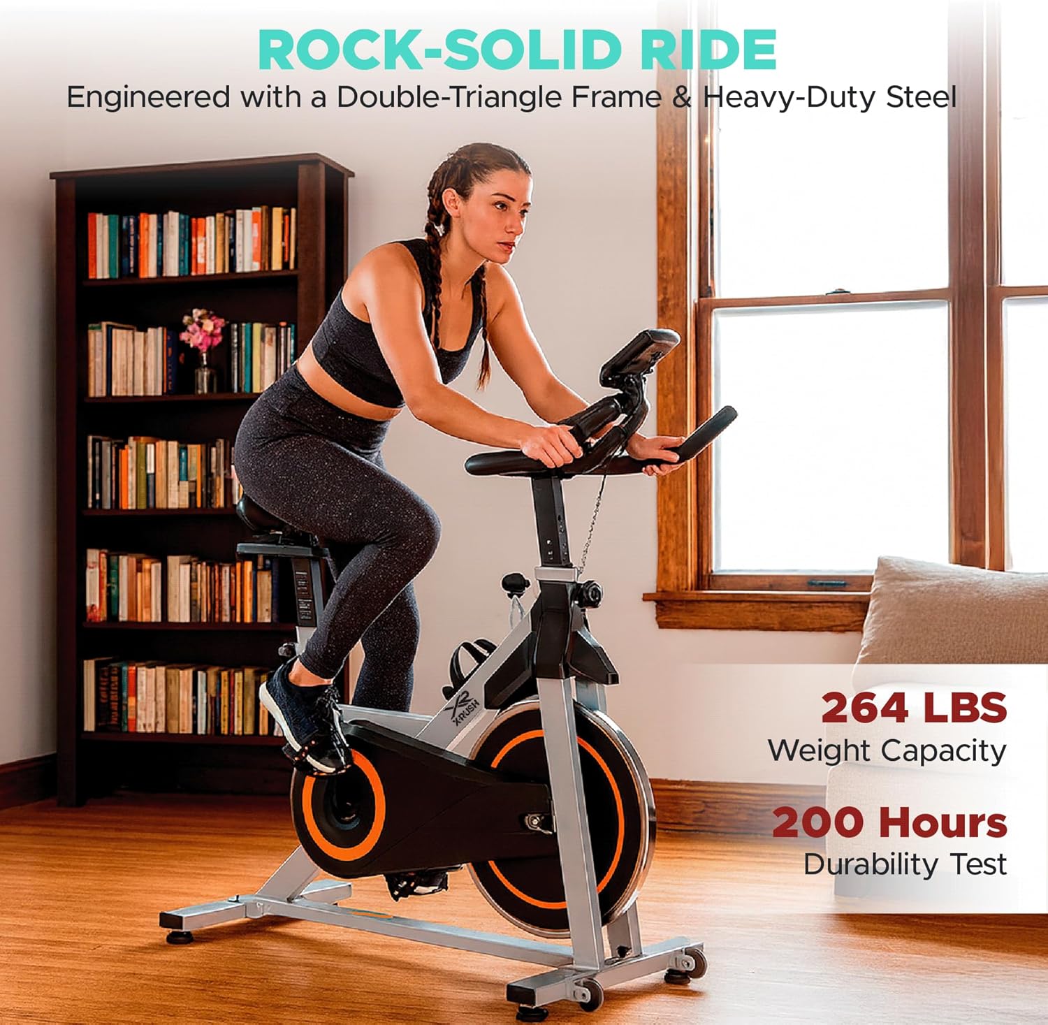 Stationary Exercise Bike for Home, Indoor Cycling Bike with Silent Belt Drive, Adjustable Seat & Resistance, LCD Display, iPad Holder, 264 LBS Weight Capacity - Image 7