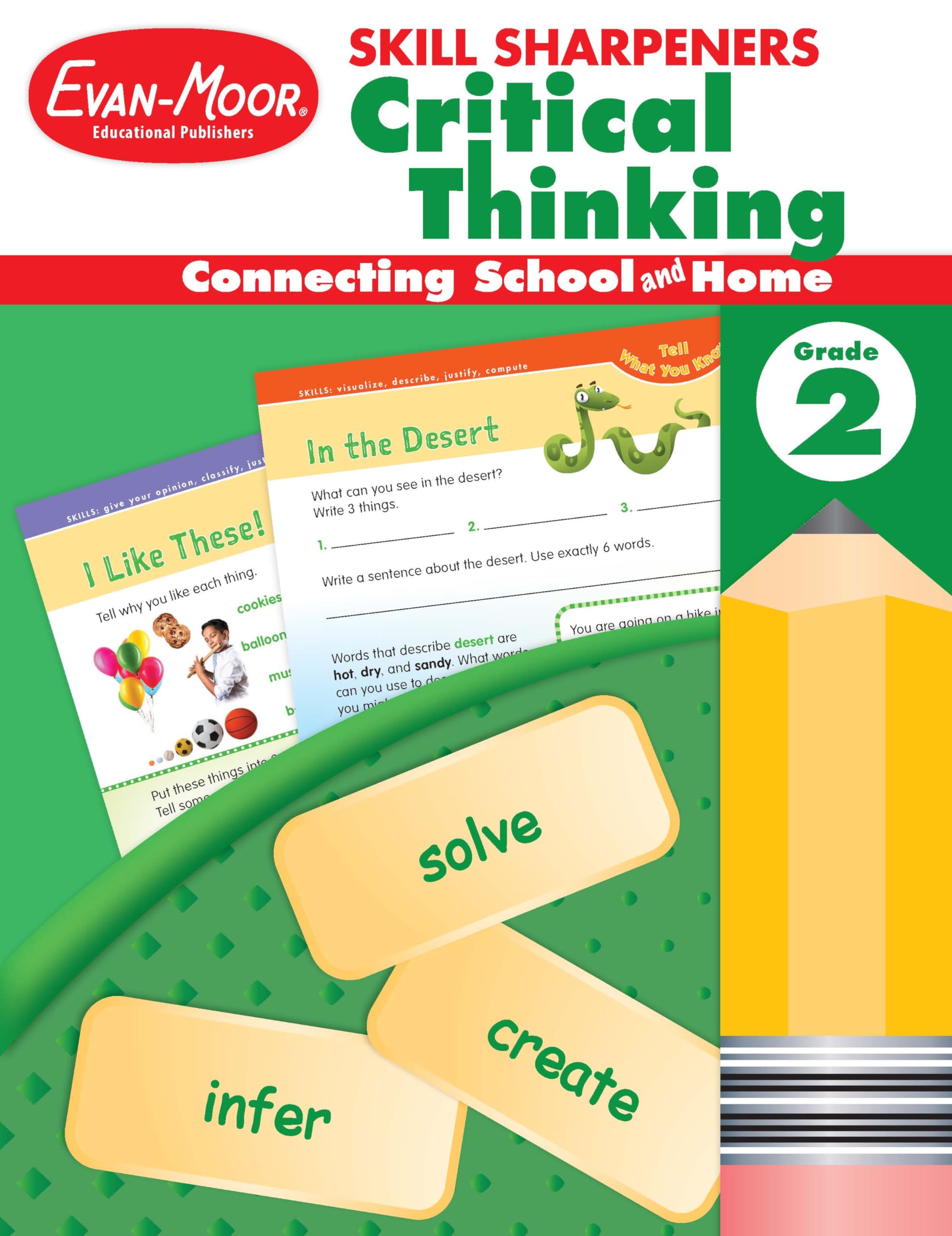Evan-Moor Skill Sharpeners Critical Thinking, Grade 2 Workbook, Problem Solving Skills, Fun Activities, Higher-Order, Open-Ended Questions and Challenges, Science, Math, Social Studies, Language Arts Paperback – Student Edition, January 1, 2017