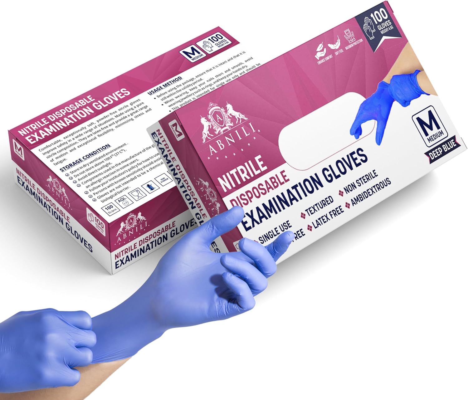 Disposable Gloves, Blue Nitrile Gloves, 4.5Mil, Medium 100/1000, Latex Free, Powder Free, Medical Gloves, Food Safe 100 Medium