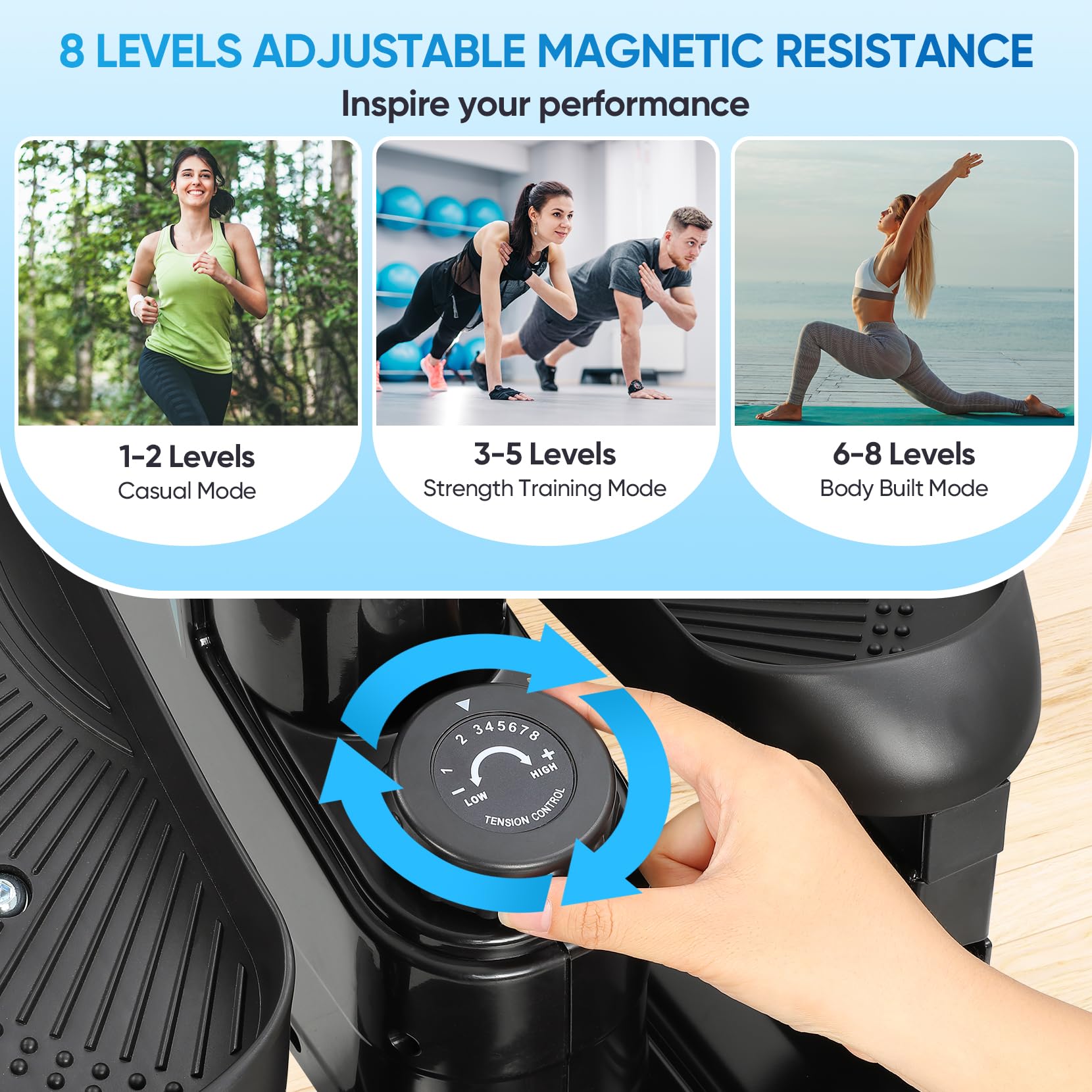 THERUN Mini Vélo Elliptique avec Fitness à 8 Niveaux de Résistance Elliptique Ecran LCD, Mini Vélo elliptique d'Appartement de Bureau, Entraînement Cardio, Compact et Portable (Bleu)