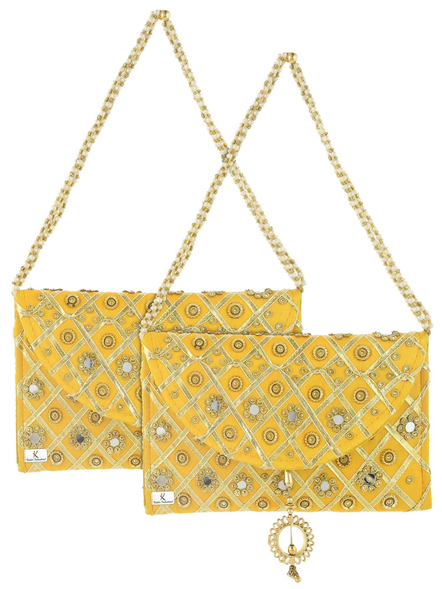 Kuber Industries 2 Pieces Silk Traditional Mirror Work Envelope Clutch/Hand Purse Bag for Women/Girls (Gold)-KUBMART11453, Standard (B08R1HLXLF) Amazon Price History, Amazon Price Tracker