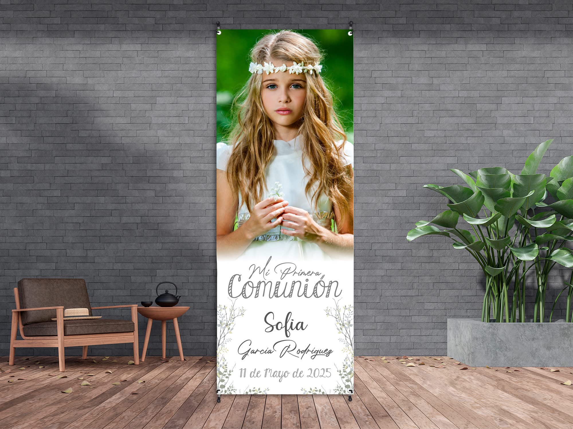 Oedim Photocall Personalizado para Comuniones, Fabricado en Lona con Soporte X Banner, Expositor Publicitario Desmontable