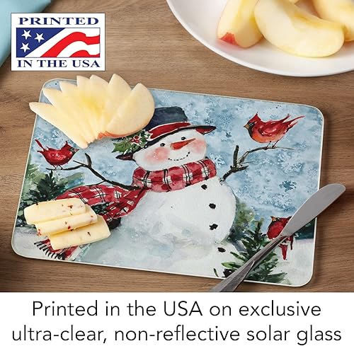Miniatura 4 de CounterArt Tabla de cortar de vidrio templado tolerante al calor de 0.118 in con diseño de muñeco de nieve de acuarela, 10 x 8 pulgadas, fabricada
