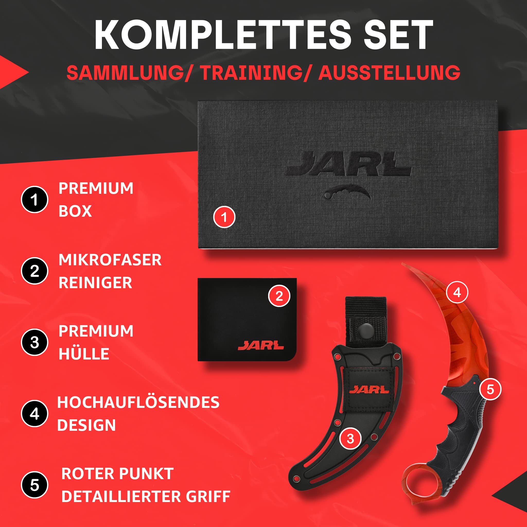 JARL Karambit Trainer CSGO Knife - CSGO Karambit Messer Trainer nicht Scharf aus Edelstahl - Geschenk für CS:GO-Fans mit Premium-Box - Karambit Trainer Stumpf Outdoor Practice Knife & Sammlung