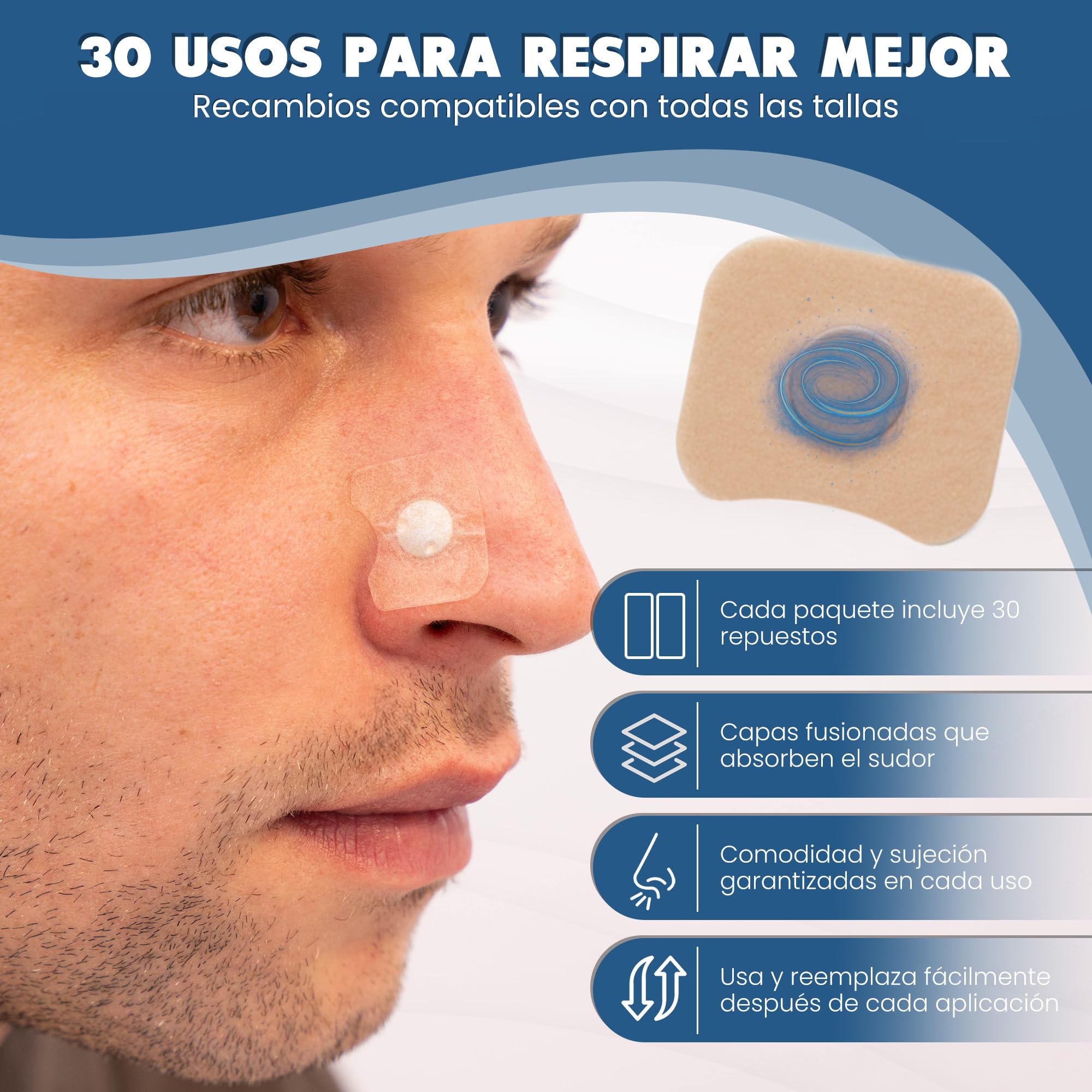 Recambios Tiras Nasales Magnéticas - HASLOM - Pegatinas Adhesivas Extra Fuertes Resistentes Sudor Agua Imantadas Antironquidos Deporte Dormir - Pack 60 Parches 30 Días