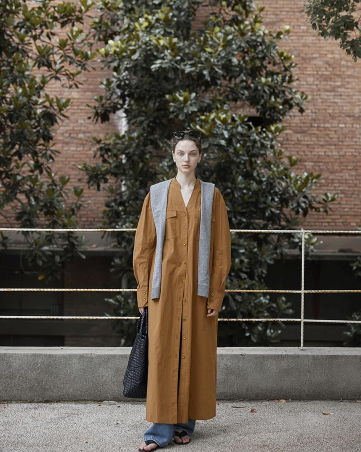 LZJN Women's Linen Button Down Maxi Dress V-Neck Solid Color Casual Long Sleeve Shirt Dress with Pockets - Image 8