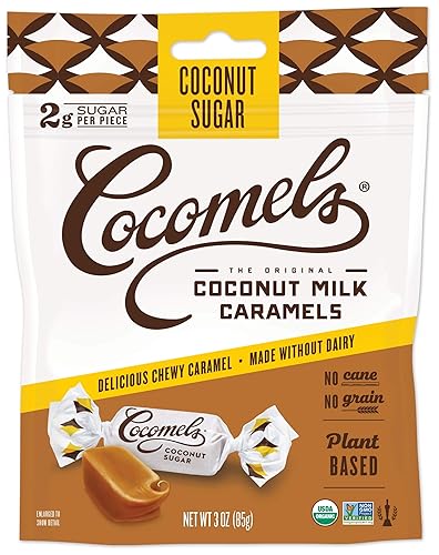 Cocomels Caramelos de leche de coco con azúcar de coco, dulces orgánicos, sin lácteos, sin azúcar, veganos, sin gluten, sin OMG, sin azúcar de caña,