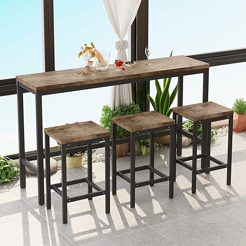 Harper Bright Designs Juego de mesa de comedor de 4 piezas mesa de comedor de madera maciza de 602 pulgadas de largo con 3 taburetes y marco de Harper Bright Designs Juego de mesa de comedor de 4 piezas mesa de comedor de madera maciza de 602 pulgadas de largo con 3 taburetes y marco de