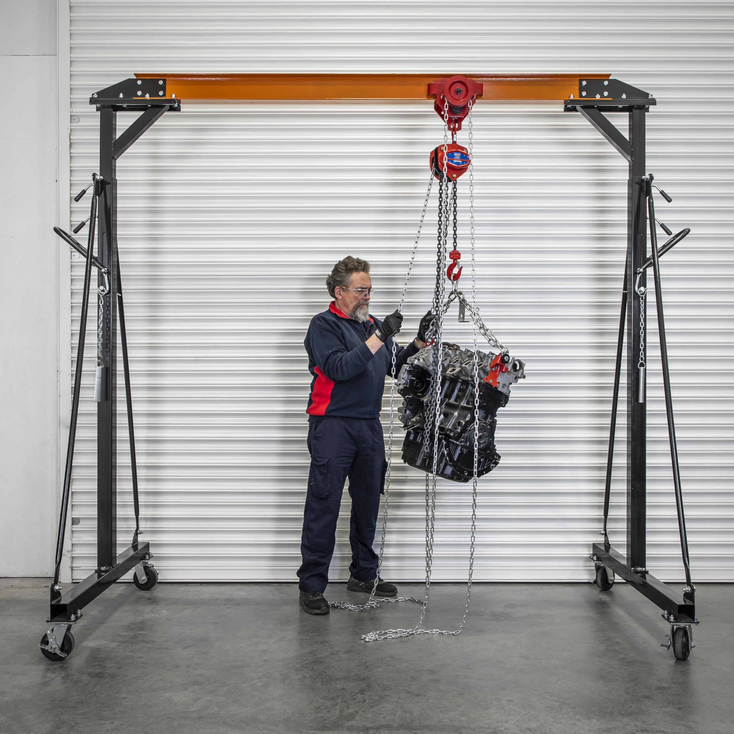 Sealey SG1000KITG Grue portique réglable Portable avec Chariot à Engrenages 1 Tonne