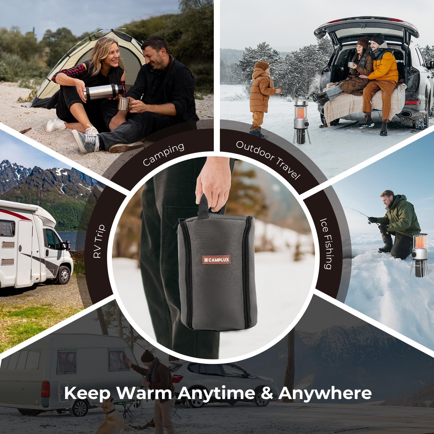 Portable Propane Heater, CAMPLUX 8,500 BTU Outdoor Patio Heater with Safety Tilt Switch and Adjustable Heat, 4.2Lb Light Weight with Storage Bag, Ideal for Camping Tents, Garages, Patio, Fishing Spots