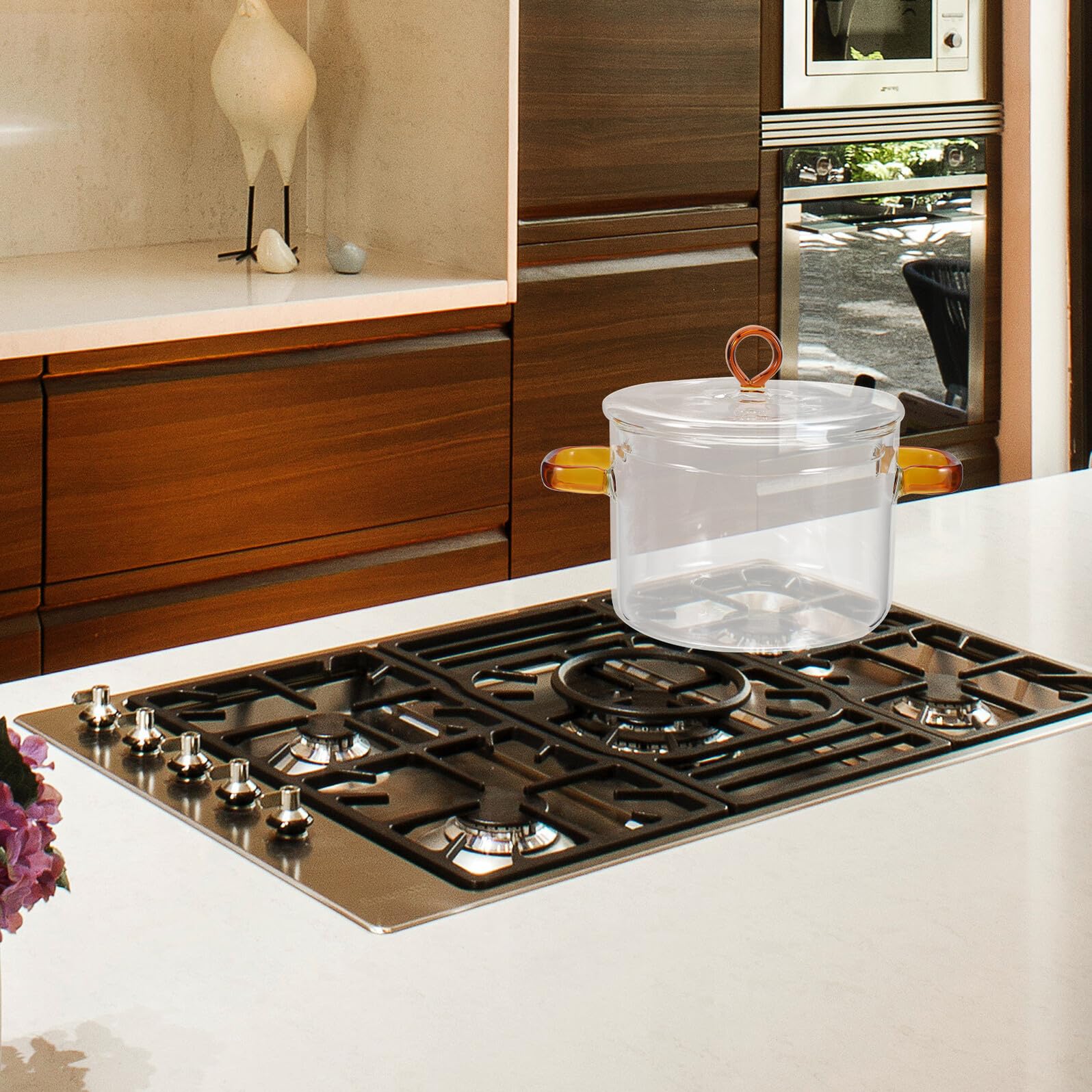 Casserole en Verre 1500ml avec Couvercle, Double Poignée | Verre Borosilicate, Cuisson Visible, Usage Maison pour Nouilles et Repas Bébé