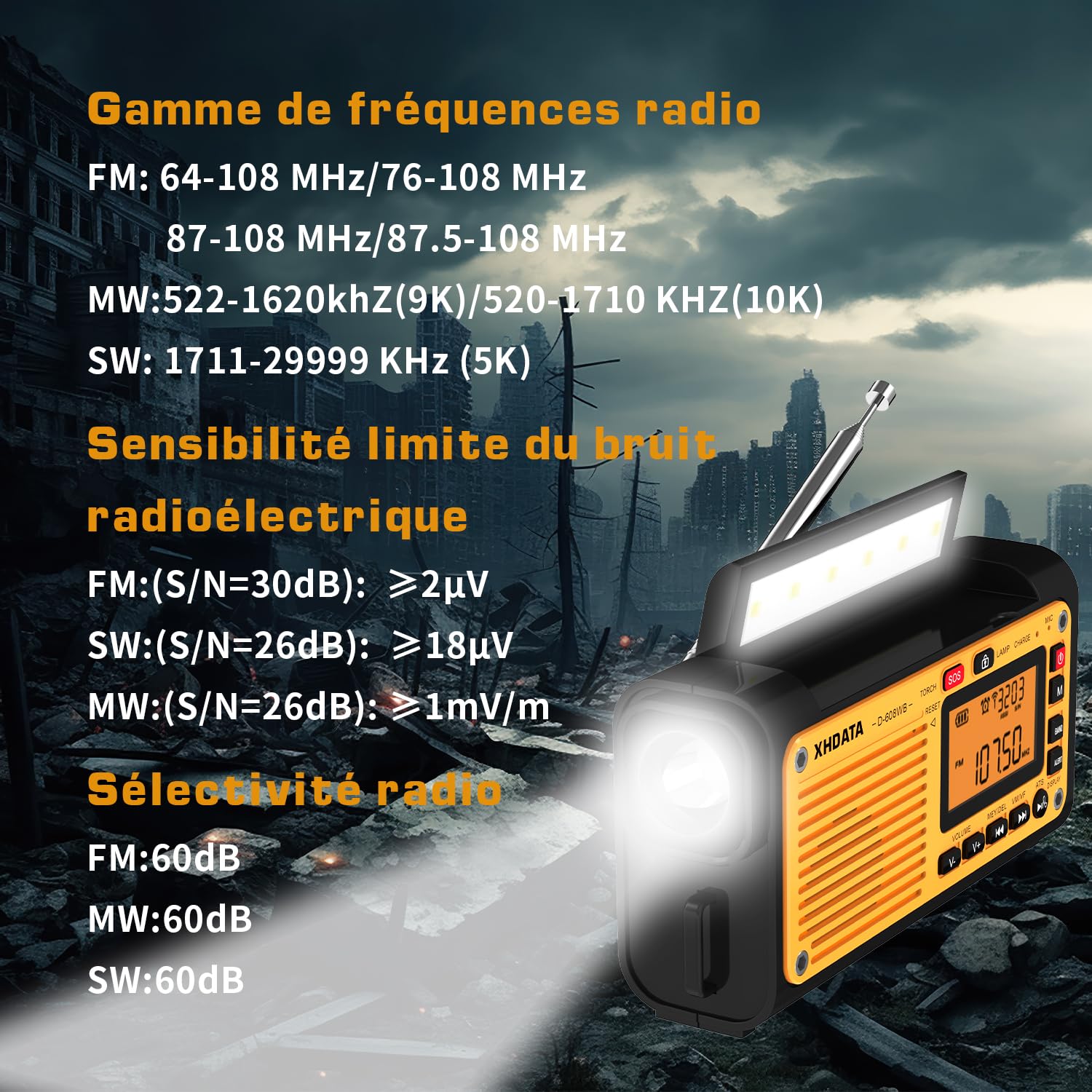 Radio Portable Radio a Pile Survie Radio Portable Urgence Radio Générateur à Manivelle avec Charge Solaire Alarme SOS avec Lampe de Poche