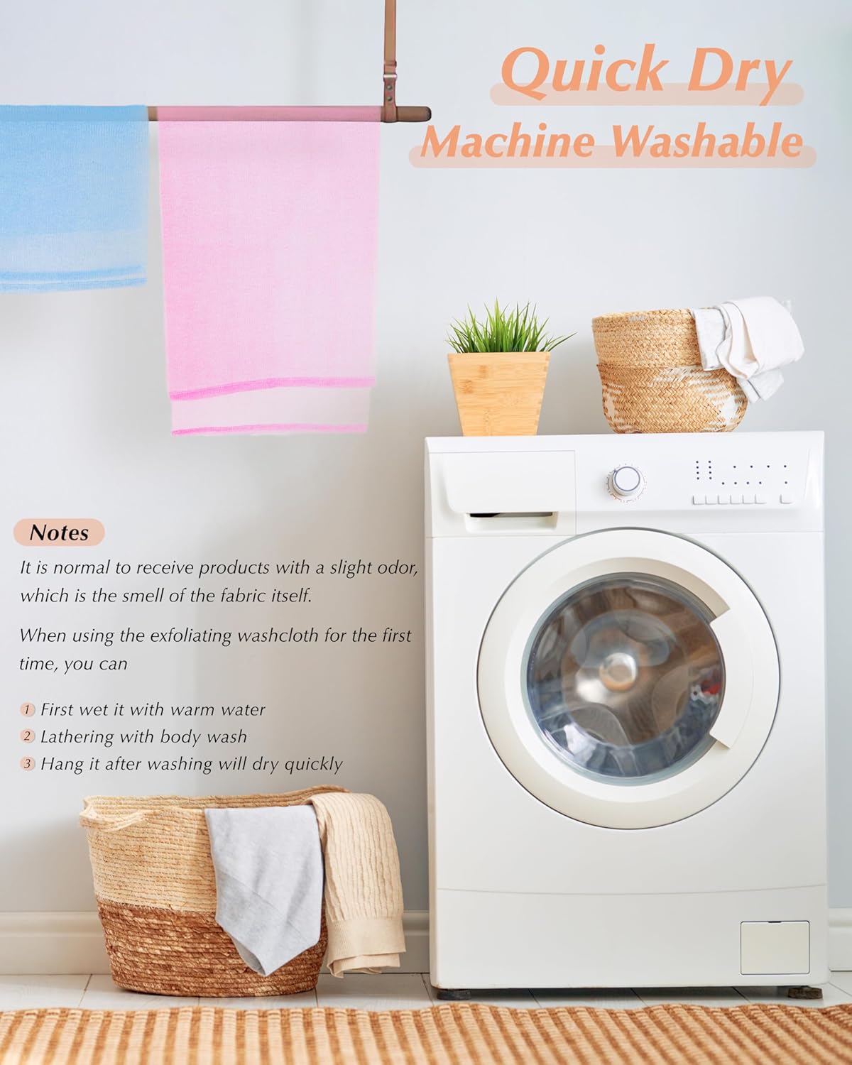 6 PCS Exfoliating Washcloth, 35 Inch 3 Colors Nylon Bath Exfoliating Towel for Shower, Colorful Japanese Washcloth, Exfoliating Body Scrubber (Blue, Yellow, Pink) - Image 6