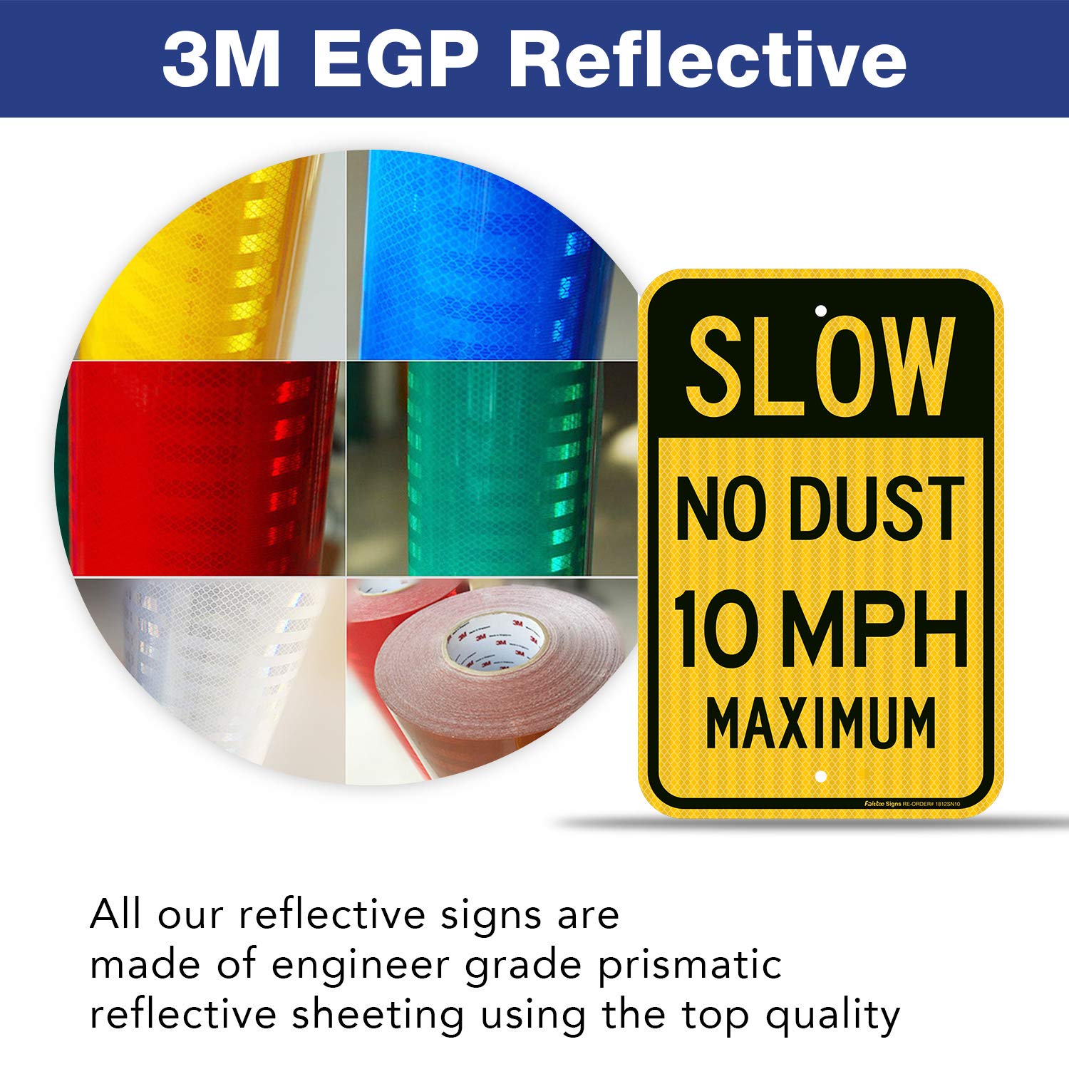 Slow No Dust 10 MPH Maximum Sign, Speed Limit Sign 18 x 12 Inches Engineer Grade Reflective Sheeting Rust Free Aluminum, Weather Resistant, Waterproof, Durable Ink, Easy to Mount — Amazon image 5
