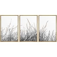 SIGNWIN 3 Piece Framed Canvas Wall Art Wild Grass Field Nature Wilderness Photography Abstract Contemporary Landscape Canvas Prints Home Artwork Decoration for Living Room,Bedroom - 16