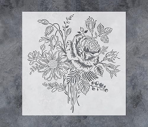 Miniatura 1 de GSS Designs - Plantillas de pared florales de 12 x 12 pulgadas, ramo grande de plantillas de flores para pintar sobre lienzo, muebles de pared de
