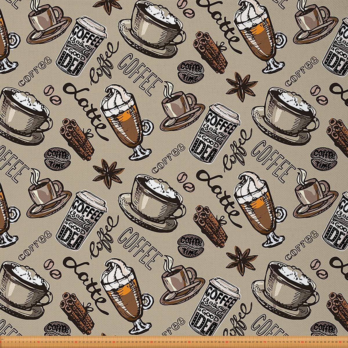 Coffee Fabric by The Yard,Coffee Ice Cream Star Anise Cinnamon Upholstery Fabric,Coffee Shop Fabric for DIY Projects,Retro Waterproof Fabric,5 Yards,(L460*W150cm) Brown Gray — image 1