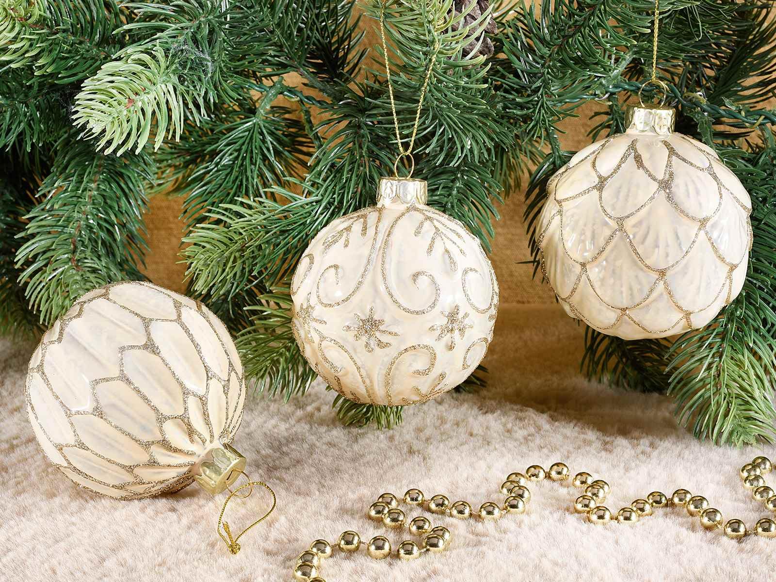 Bolas para árbol de Navidad artesanales de cristal dorado – 12 unidades, 8 cm