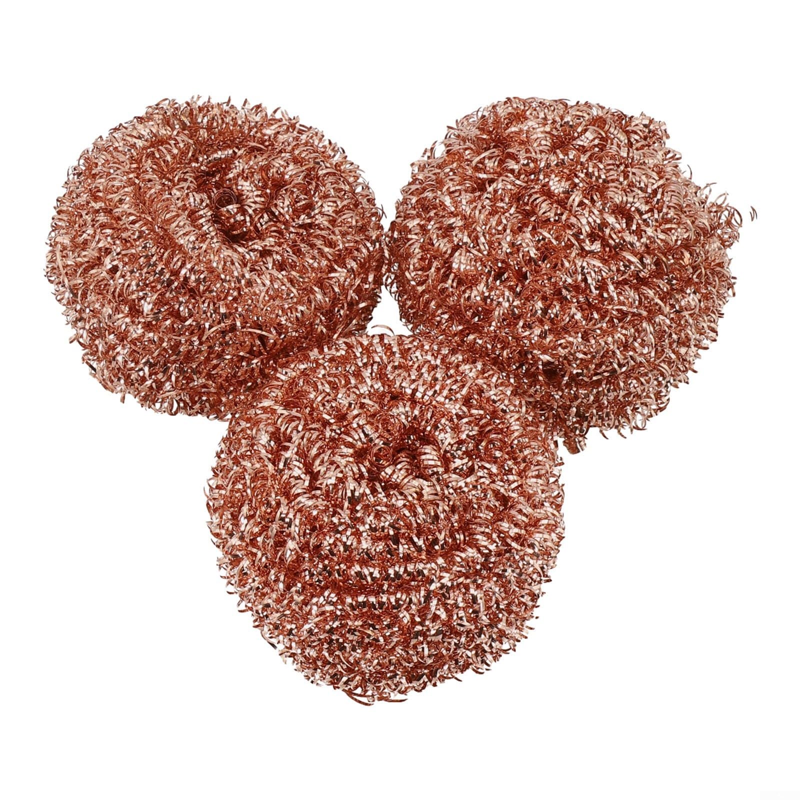 3Pcs Copper Coated Scourers, Scouring Pad, Steel Wool Scrubber, Ball Iron Cleaner Slag Remover Tool