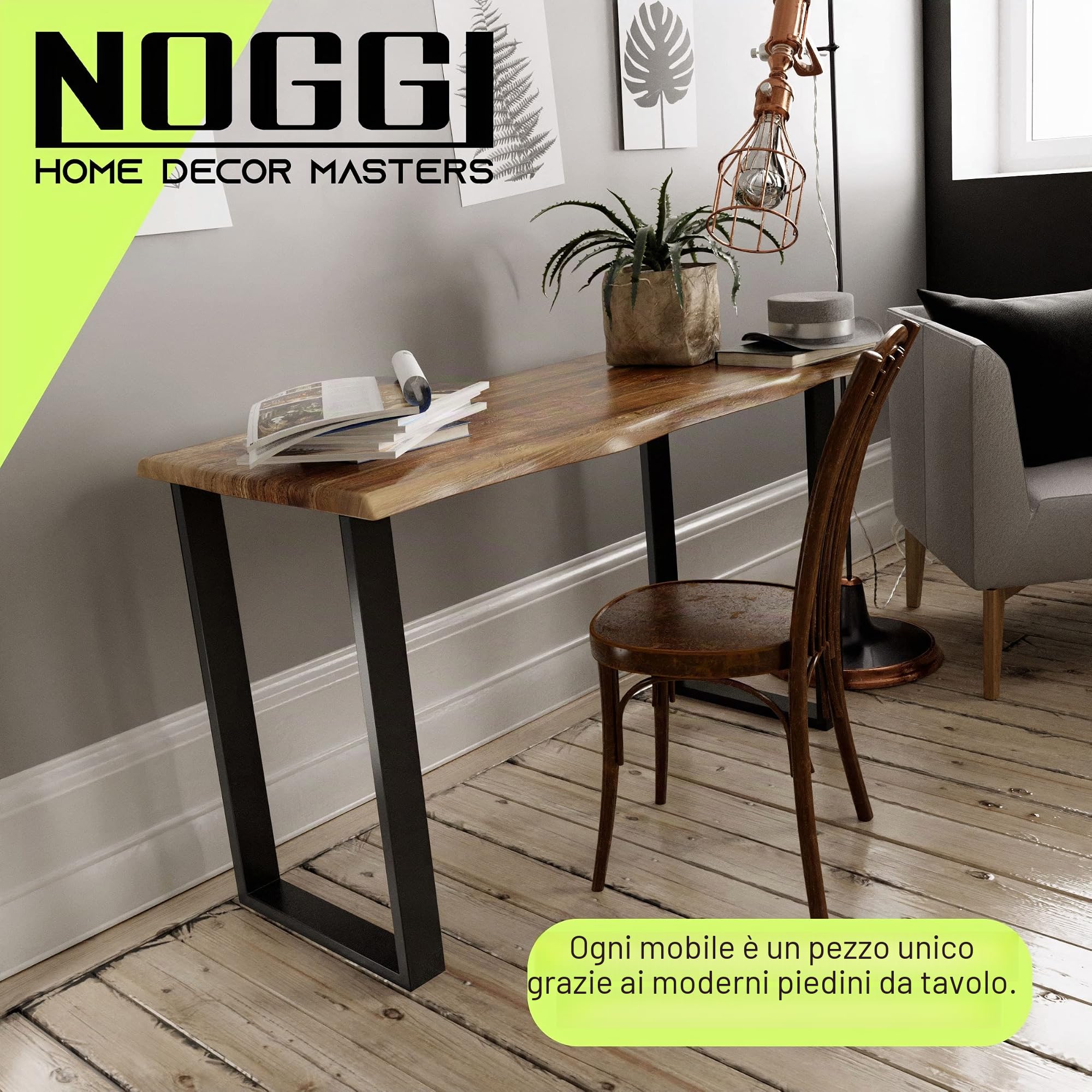 NOGGI: 2 Gambe da Tavolo PIAZZA in metallo (50x72cm - nero - Tavolo da Pranzo) | Scrivania | Tavolino da salotto | Gambe da Tavolo moderne in acciaio con Profili quadrati |