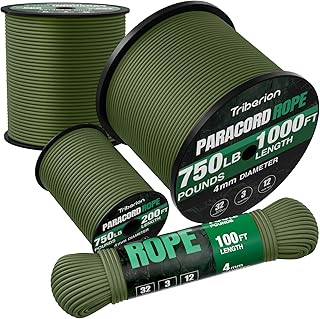 Paracord Rope 750 lb - 1000ft / 500ft / 200ft / 100ft 5/32" Parachute Cord 4MM 12-Strand para Cord - Heavy Duty Spool String for Survival,Camping Gear, Survival Bracelet, Clothesline