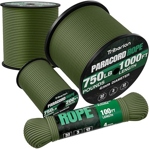 Paracord Rope 750 lb - 1000ft / 500ft / 200ft / 100ft 5/32" Parachute Cord 4MM 12-Strand para Cord - Heavy Duty Spool String for Survival,Camping Gear, Survival Bracelet, Clothesline
