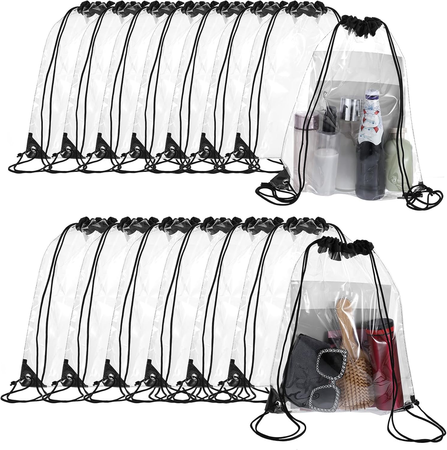 15 Pieces Clear Drawstring Backpack, Plastic Waterproof Transparent Stadium Bags String Bag for Gym Travel