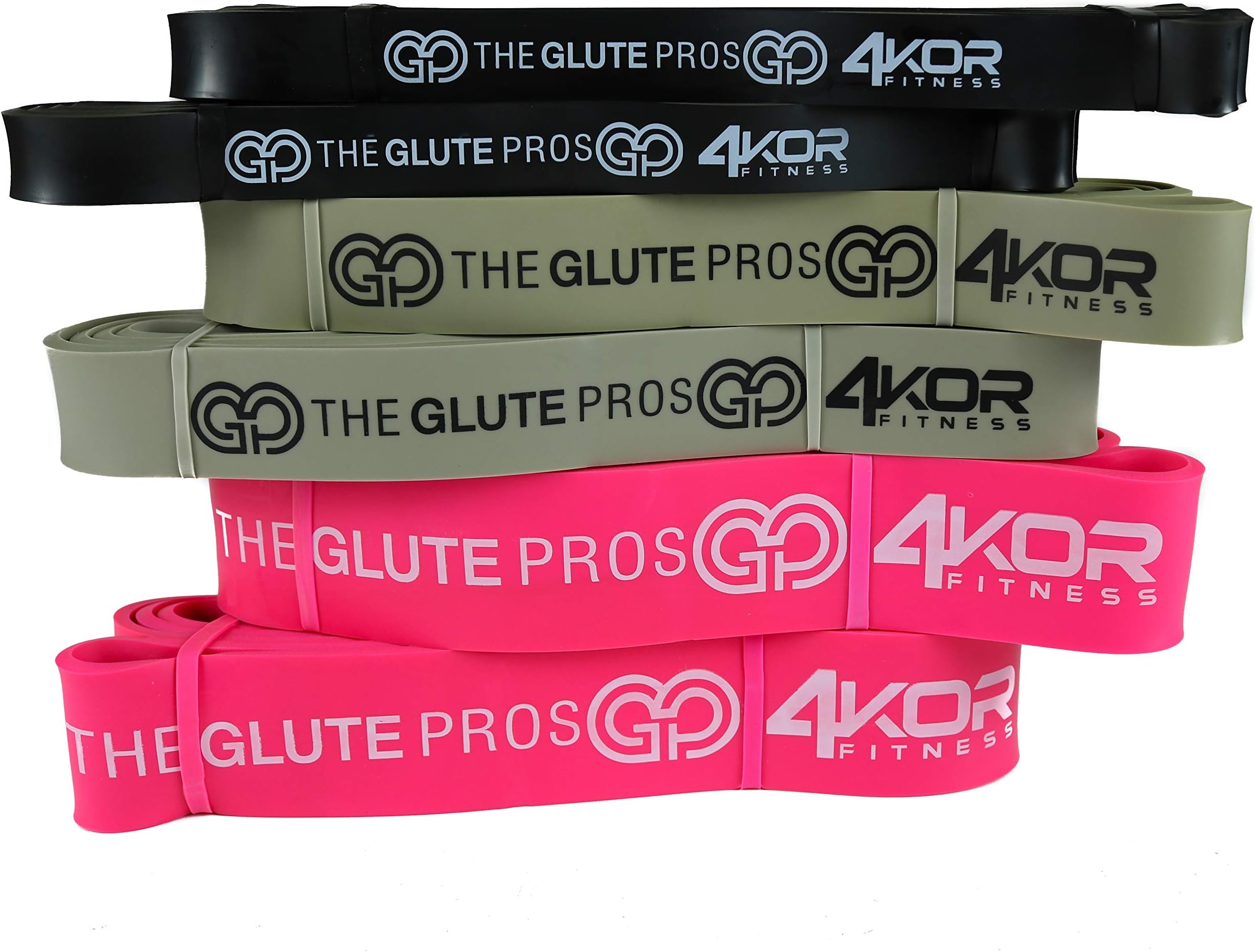 4KOR Fitness Pull Up Assist Bands Heavy Duty 41" Resistance Band 6 Band Set - 2 Pink, 2 Grey, 2 Black