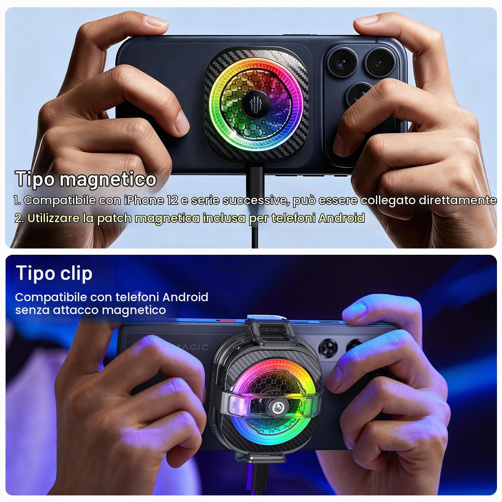 REDMAGIC 8Pro Raffreddatore Magnetico per Cellulari Gaming Ventola Telefono | 36W Radiatore Phone Cooler Luce RGB con Clip con Braccio Magico e Treppiede per iPhone Serie Magnetica/Android/Tablet/iPad
