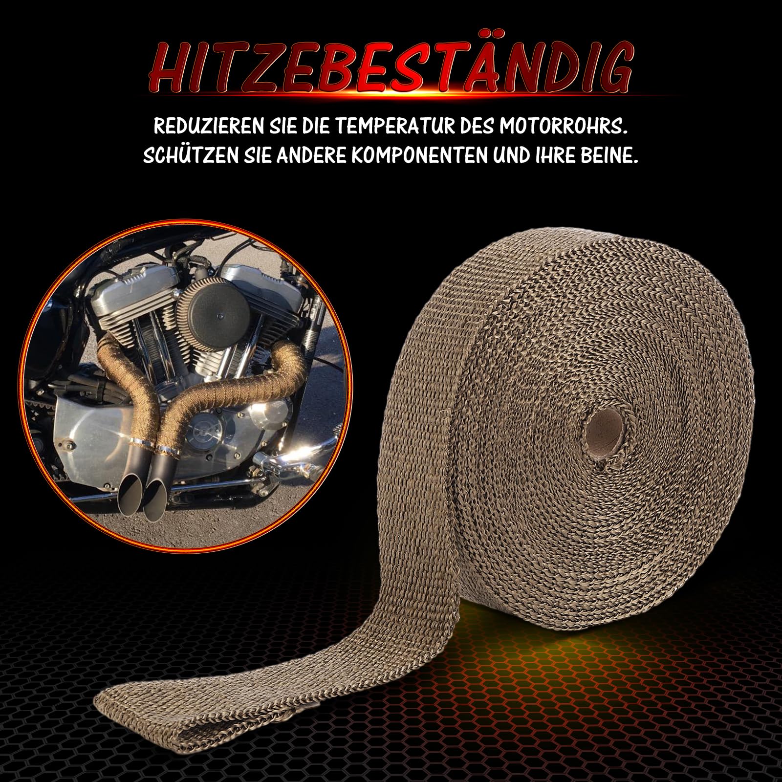 20M*5CM Hitzeschutzband Basaltfaser mit 10 Kabelbinder Edelstahl, Hitzeschutzband Auspuff für Fächerkrümmer Thermoband Krümmerband Auto Motorrad Auspuff (Titanium)