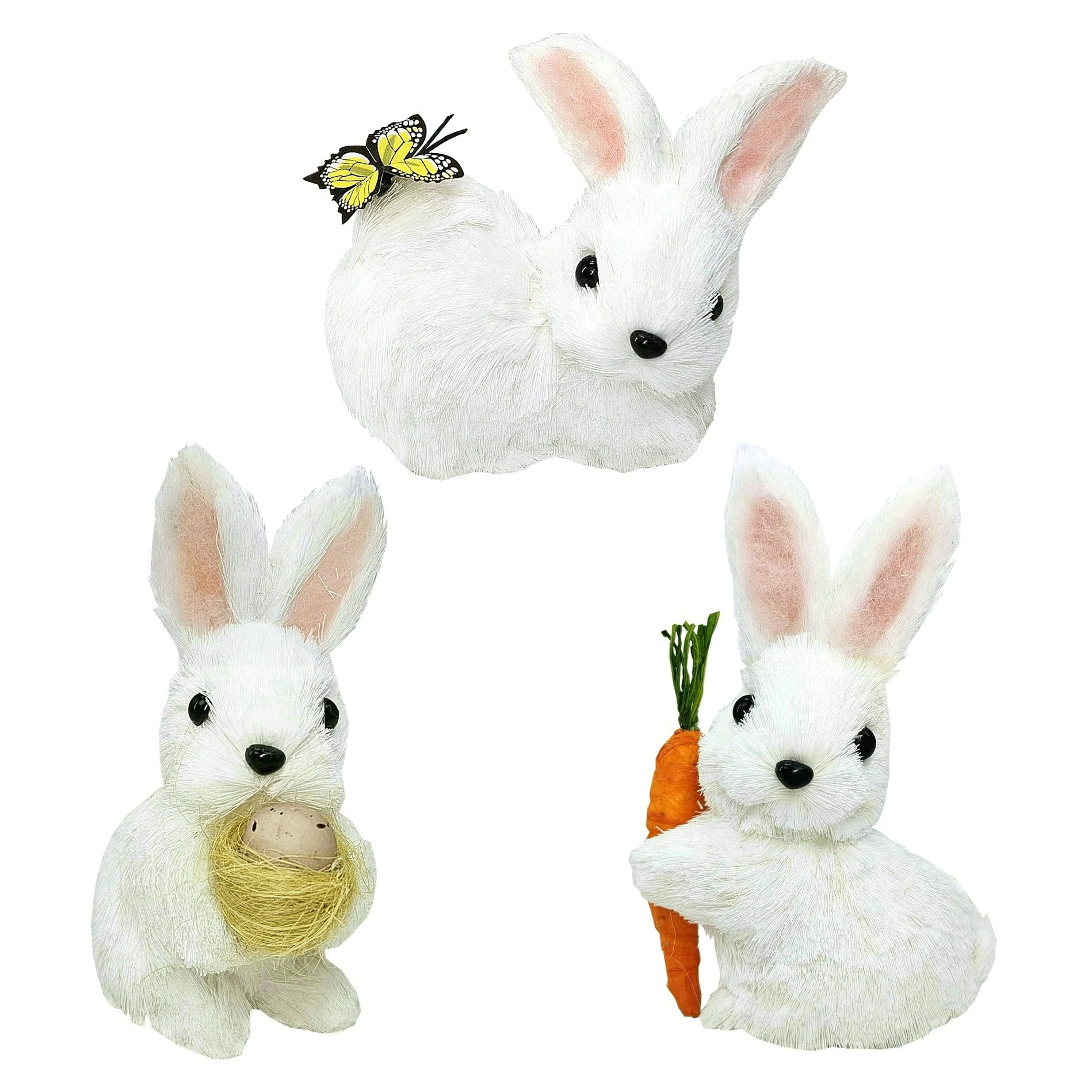 naturevibe Sisal Baby Bunny Easter Decorations,Set of 3 White Easter Bunny Family for Home Decorations or Seasonal Parties,Cute Rabbit Decor as Decorative Farm Animals for Spring Decor