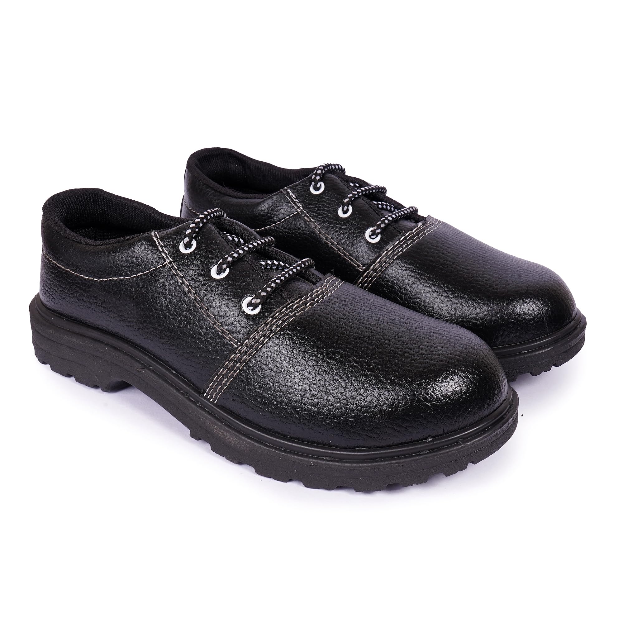 Safer Black Synthetic Leather Safety Shoes for Men |Single Density with Steel Toe, PVC Sole | Antislip, Oil & Heat Resistant | Certified to IS 15298:2016 (Part-2) | AK-FLY, Size 10