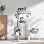 Heybly Arbre de chat, 39.4 Inches Tower Condo avec poste de scratching, Cat Tower pour les chats intérieurs, Plaqué Sisal entièrement enveloppé, plate-forme douce, 2 Paniers et jouets de danse, Gris clair HCT006SW