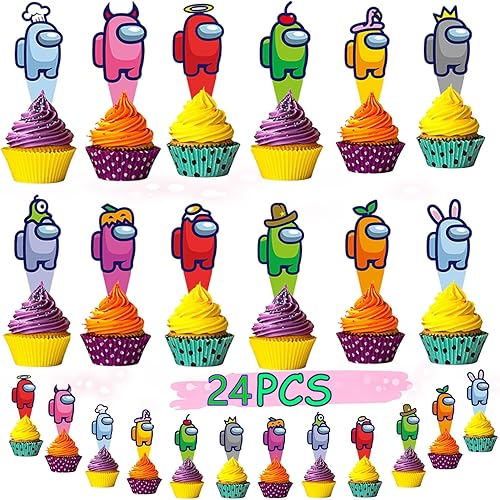 Decoración de fiesta de 36 piezas de decoración de tartas Ags para decoración de cupcakes, alimento, cumpleaños, entre videojuegos, fiesta,