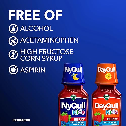 Miniatura 8 de VICKS Kids DayQuil & NyQuil Berry - Paquete combinado de medicina para el resfriado y la tos, alivio diurno y nocturno de múltiples síntomas,