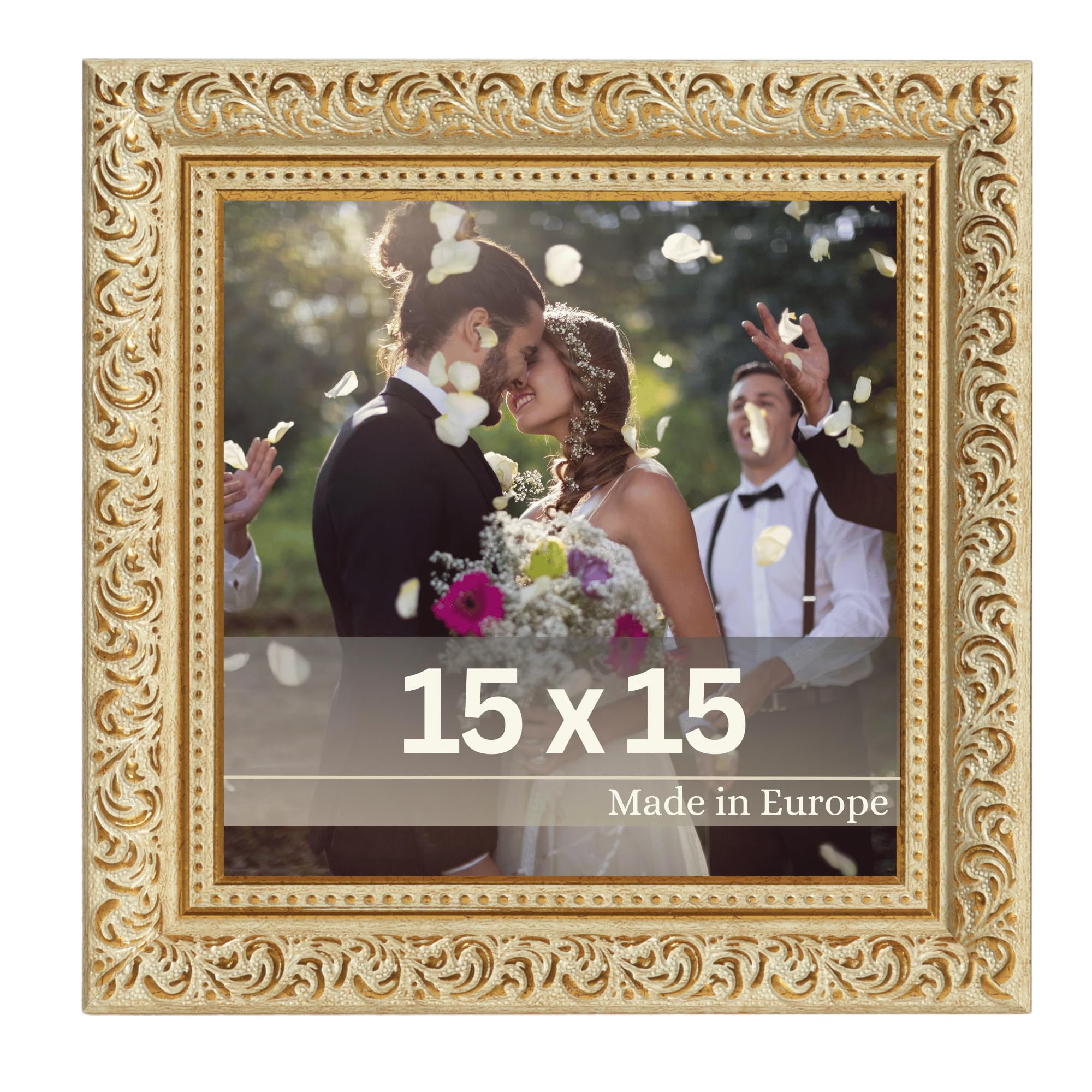 VictoR Vintage Bilderrahmen „Rubens“ in 15x15 cm Gold Grün - Leiste: 30x20mm - Echtglas - Fotorahmen Barock - Antik - Bilderrahmen 15x15 Gold - Quadratisch