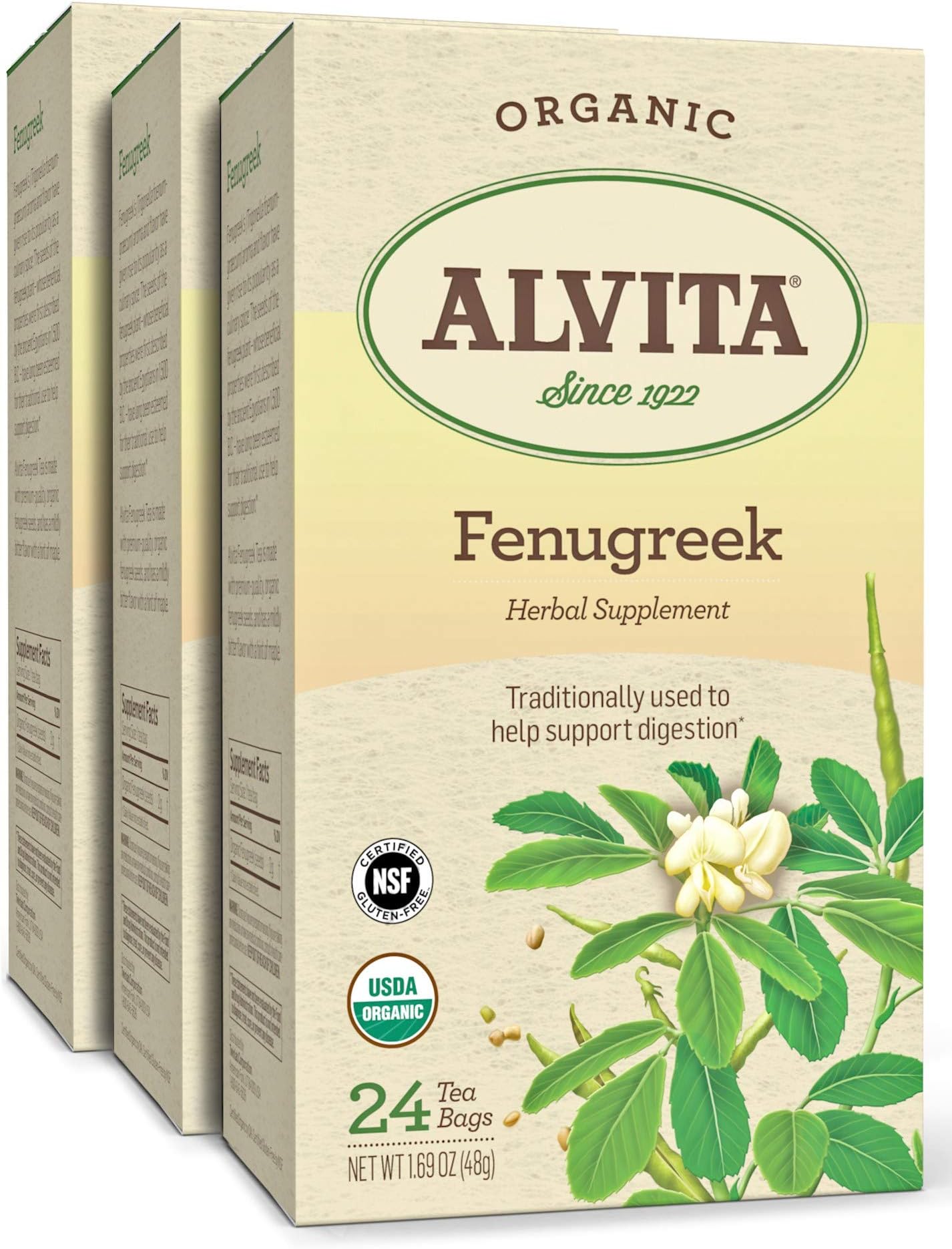 Alvita Organic Fenugreek Herbal Tea - Made with Premium Quality Organic Fenugreek Seeds, And Mild Bitter Flavor, 72 Tea Bags (3 Pack)
