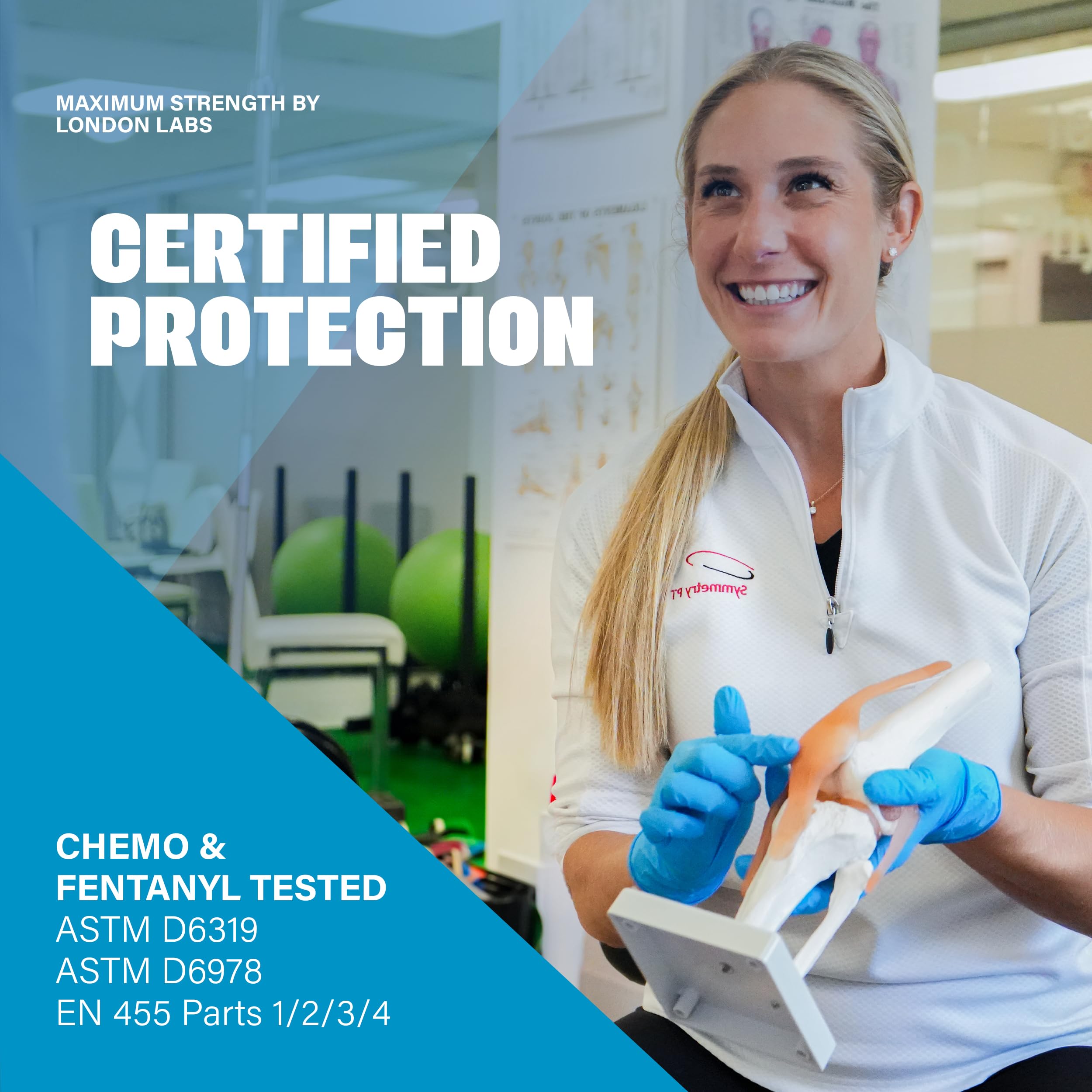 London Labs Synsafe - Guanti da esame in nitrile blu, usa e getta, senza lattice e senza polvere, extra resistenti, kit di primo soccorso, medici, EMT, pulizia, cucina, confezione da 1000 ct