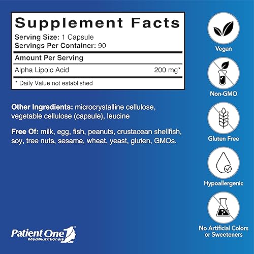 Miniatura 2 de Patient One Ácido alfa lipoico (ALA) 200 mg | Suplemento antioxidante para apoyar la salud nerviosa y hepática* | 90 cápsulas