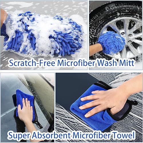 Miniatura 7 de Cepillo de lavado de automóvil de 62 pulgadas con mango largo, cerdas suaves sin arañazos, resistente para lavado de autos, kit completo de cepillo