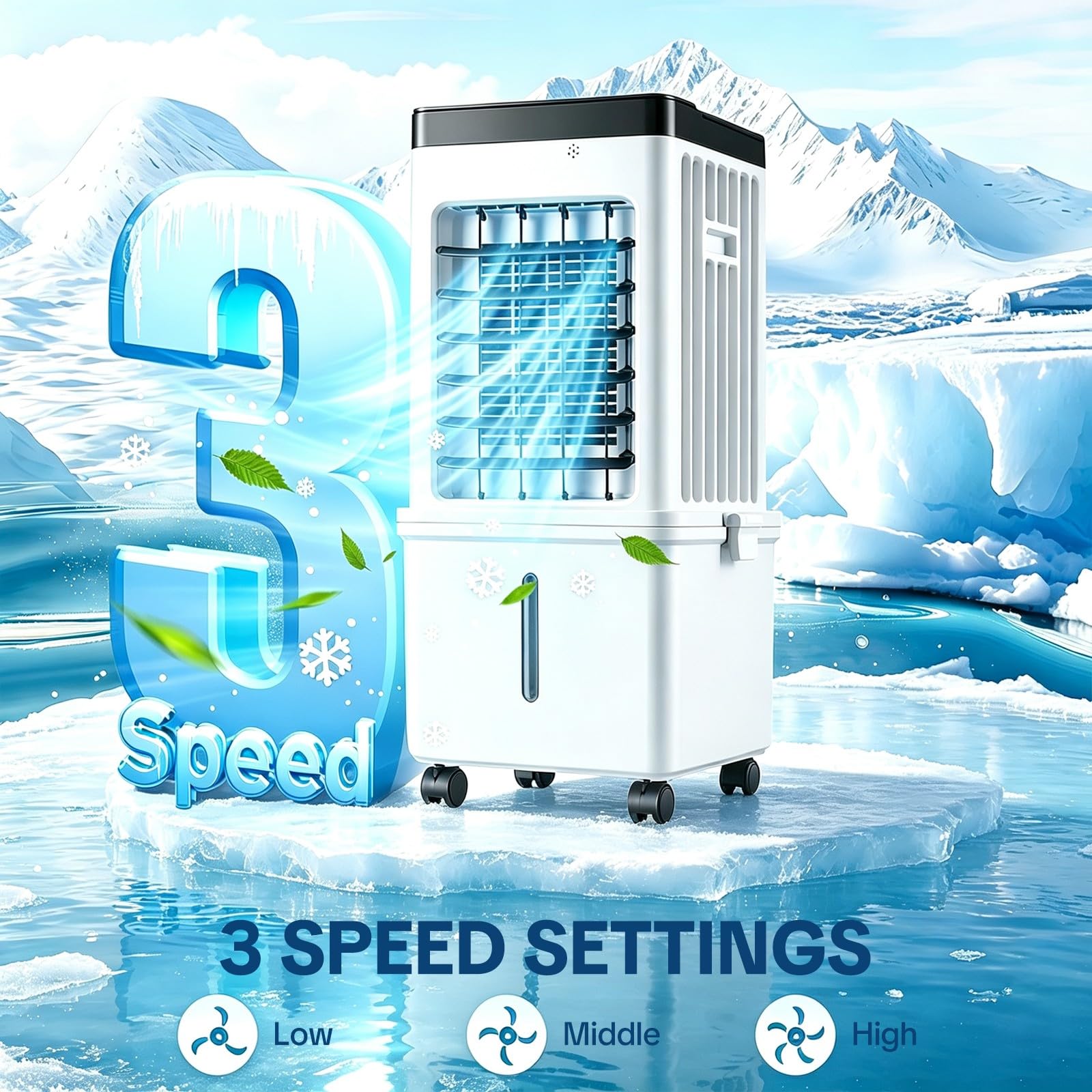 Climatizador Portátil 15L Depósito Oscilación 120° Temporizador para Casa | Climatizador evaporativo con depósito de gran capacidad, fácil de mover, para hogar oficina camping caravana